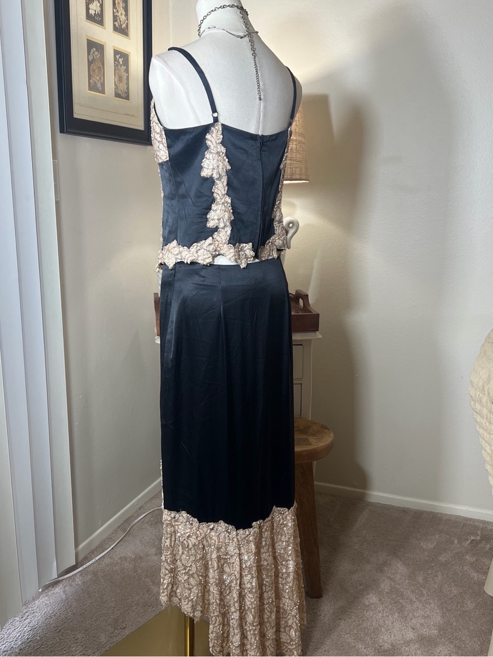 Cache Black and Champagne Silk Lace Beaded Set - Picture 5 of 8